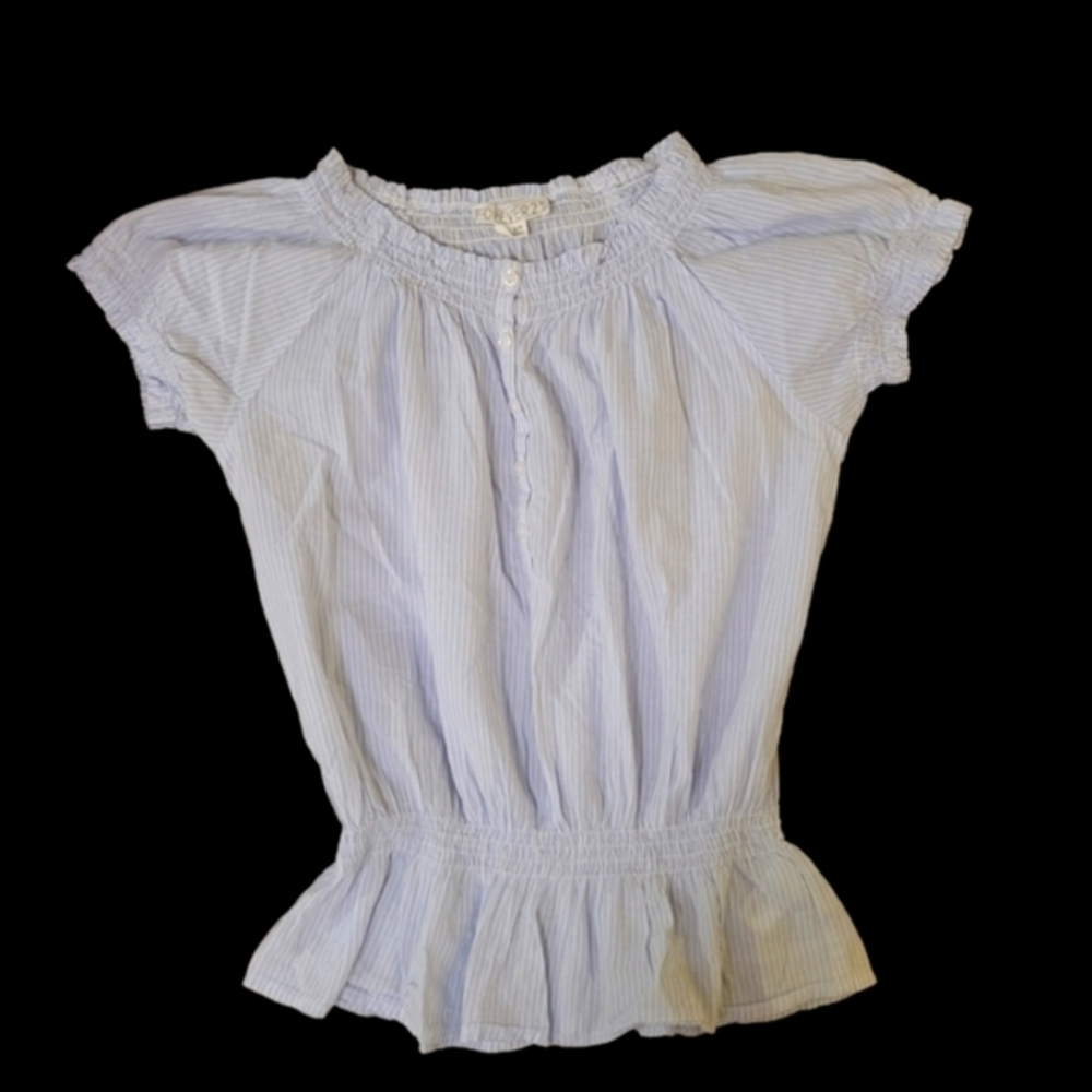 Forever 21 Cinched Waist & Sleeves Pinstripe Top with 1/4 Length Button Up Front